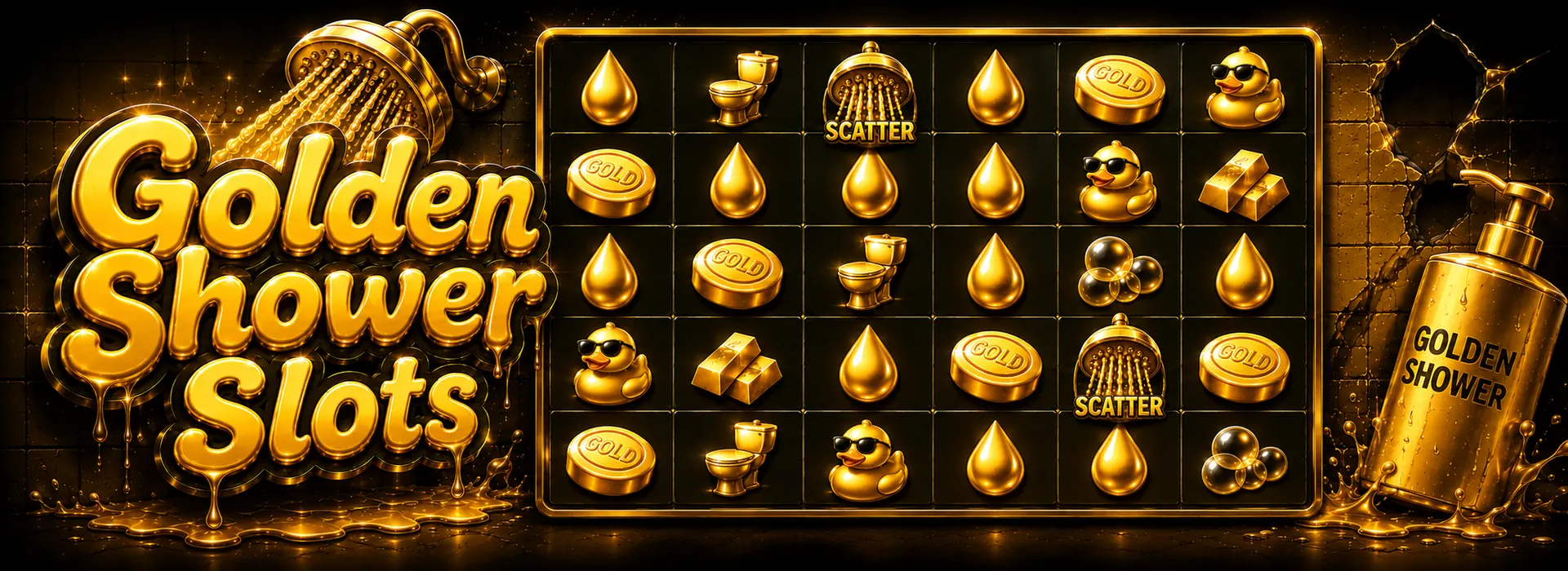Golden Shower slot by Nolimit City - gold shower head and wordmark on cracked bathroom tiles